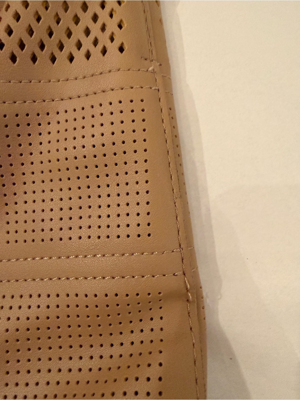Anthropologie Tan Perforated Ring Handle Crossbody Bag - Vegan Leather Tote - Picture 10 of 11